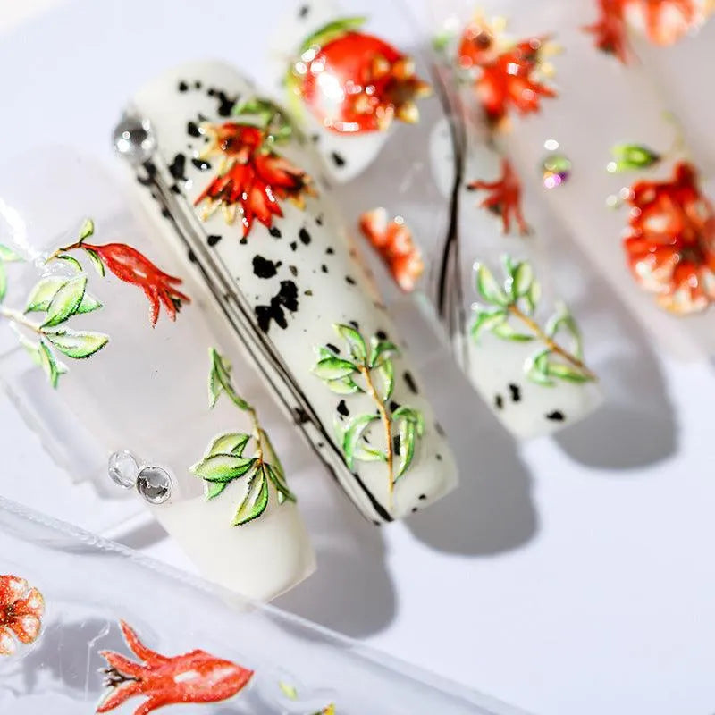 Garnet Flower Nail Art Stickers Adhesive Slider Garnet Fruit Sticker Decals MN021