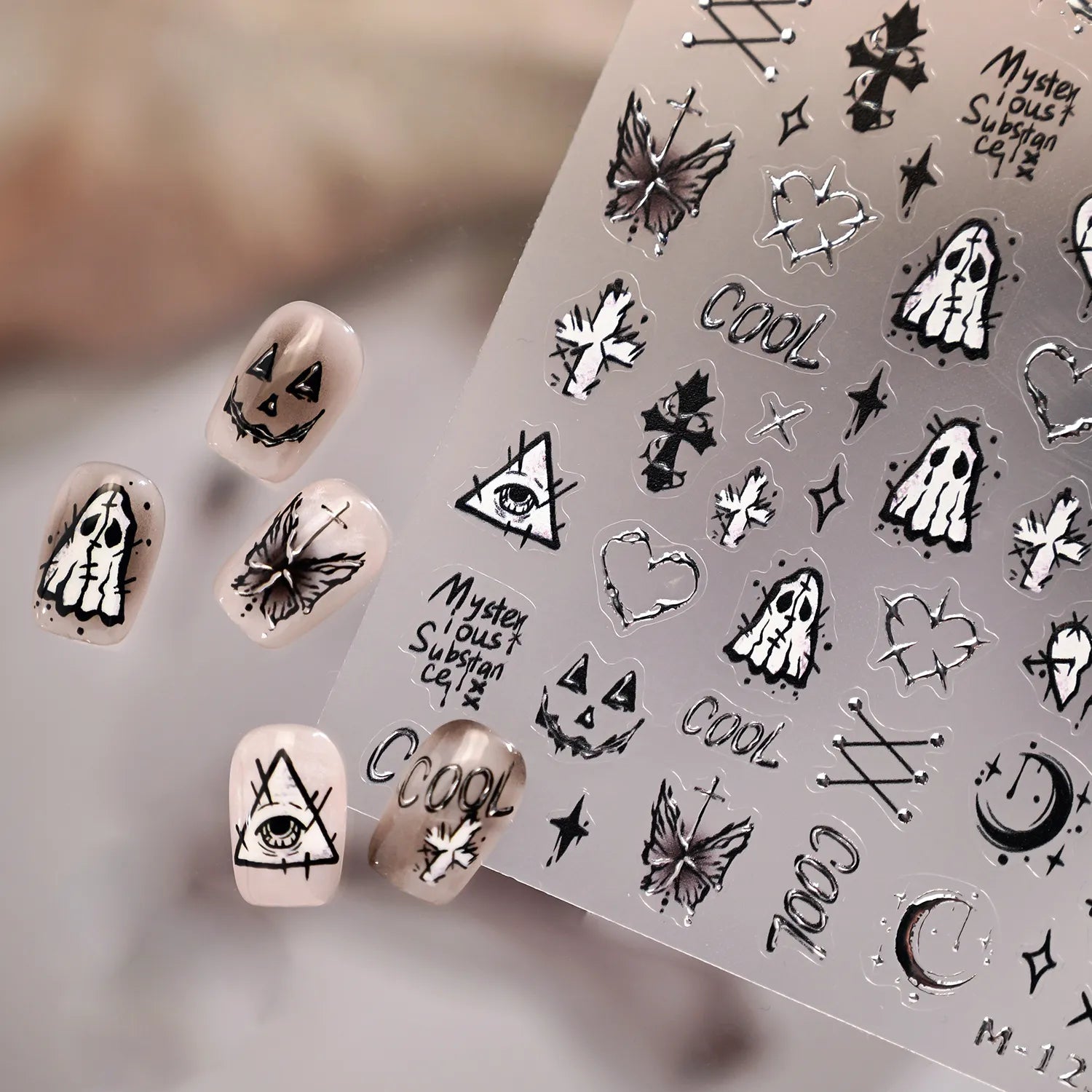 Ghost Skull Halloween Nail Stickers | Cute Spooky Goth Decals M1239