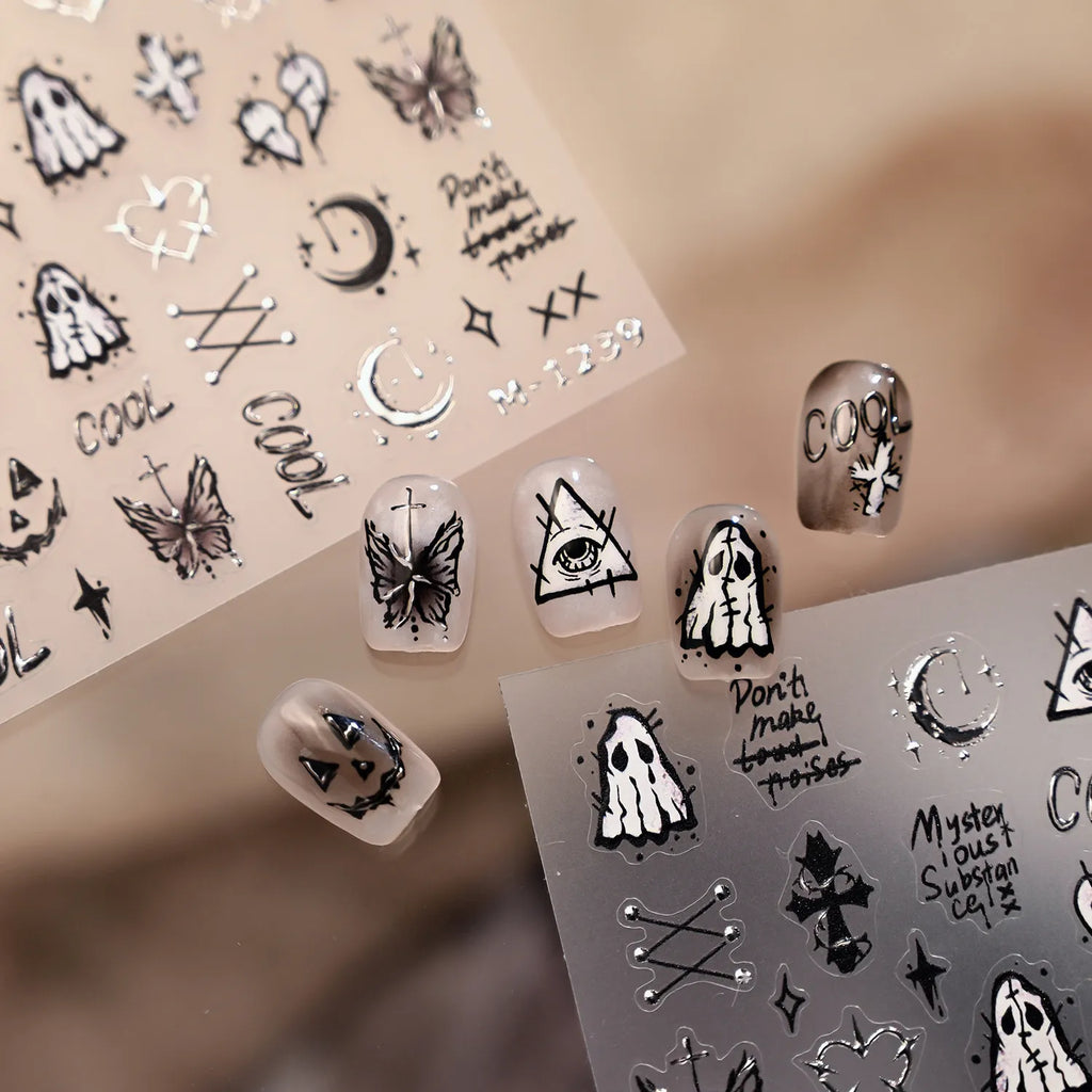 Ghost Skull Halloween Nail Stickers | Cute Spooky Goth Decals M1239