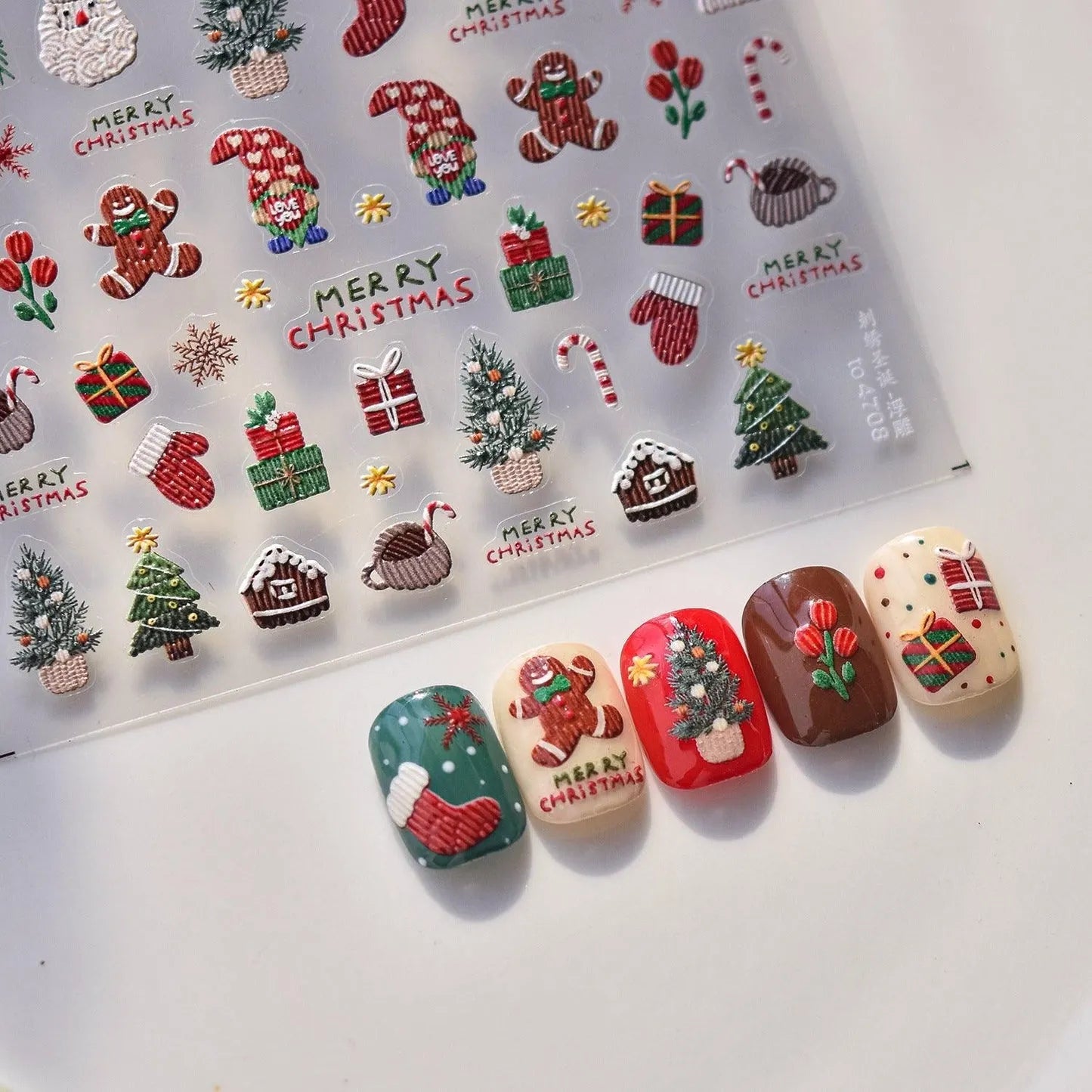 Ginger Bread Man Nail Art Stickers Adhesive Christmas Embossed Sticker Decals to4706