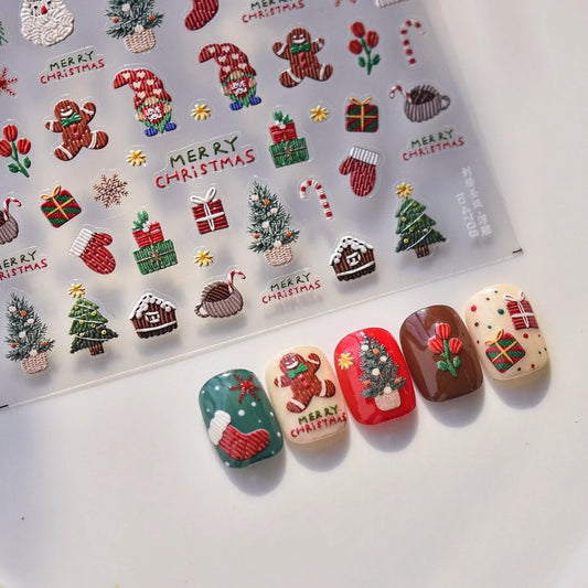 Ginger Bread Man Nail Art Stickers Adhesive Christmas Embossed Sticker Decals to4706