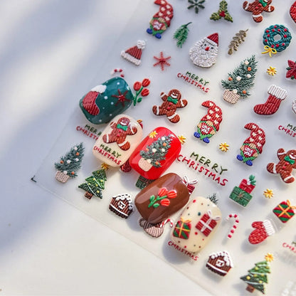 Ginger Bread Man Nail Art Stickers Adhesive Christmas Embossed Sticker Decals to4706