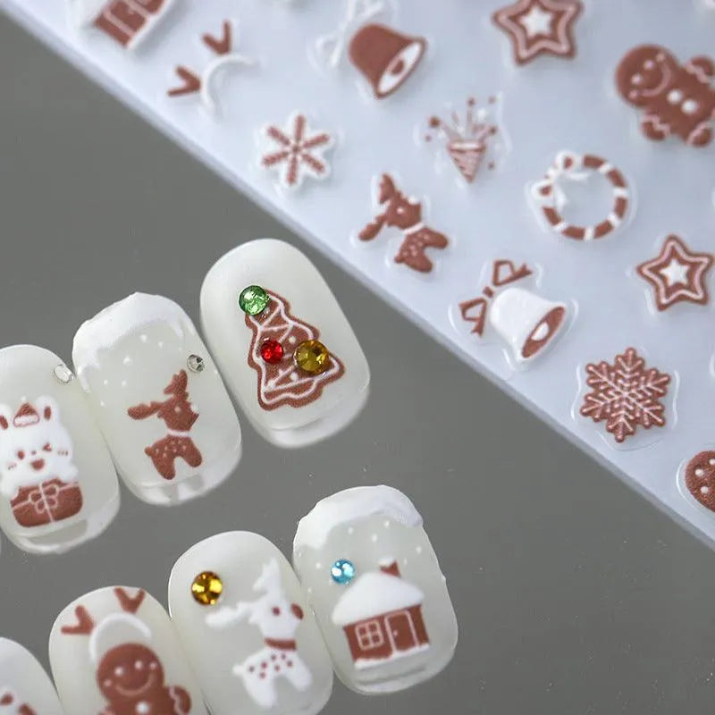 Ginger Man Nail Art Stickers Adhesive Embossed Christmas Deer Bells Sticker Decals 