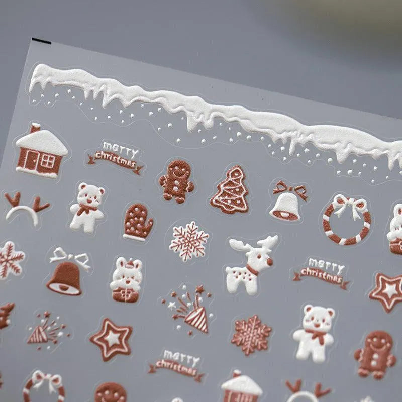 Ginger Man Nail Art Stickers Adhesive Embossed Christmas Deer Bells Sticker Decals 