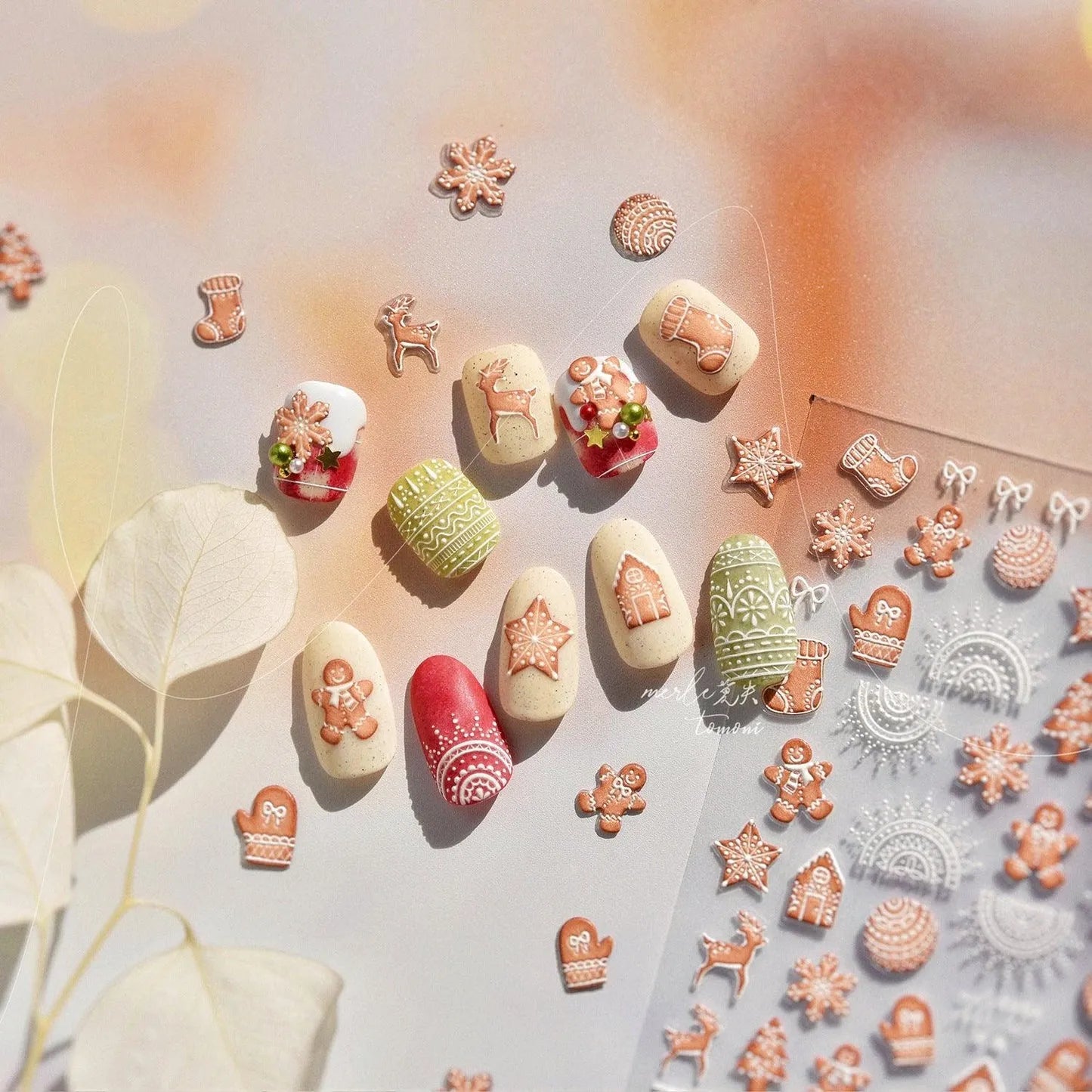 Gingerbread Man Nail Art Stickers Adhesive Embossed Xmas Tree Sticker Decals 