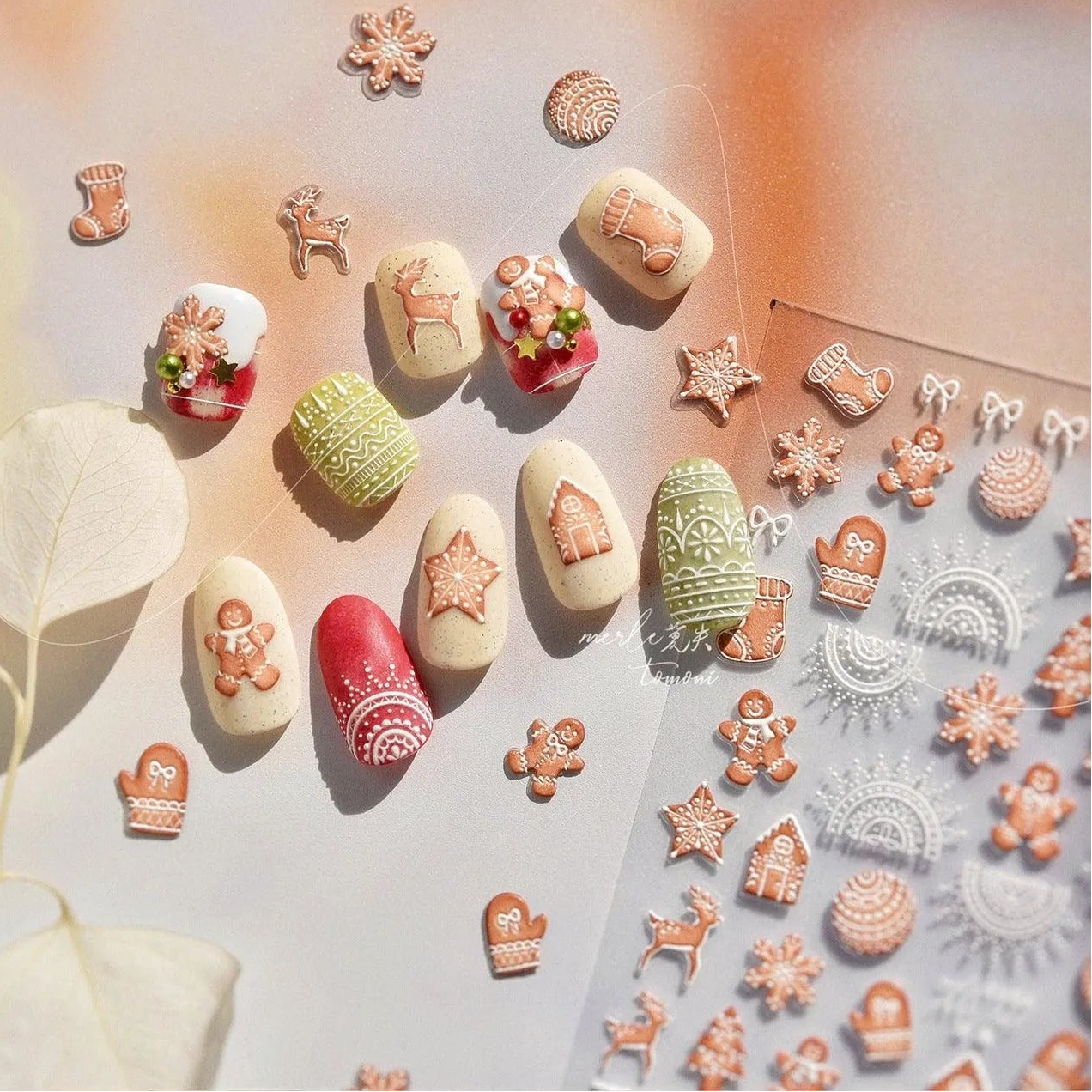 Gingerbread Man Nail Art Stickers Adhesive Embossed Xmas Tree Sticker Decals 