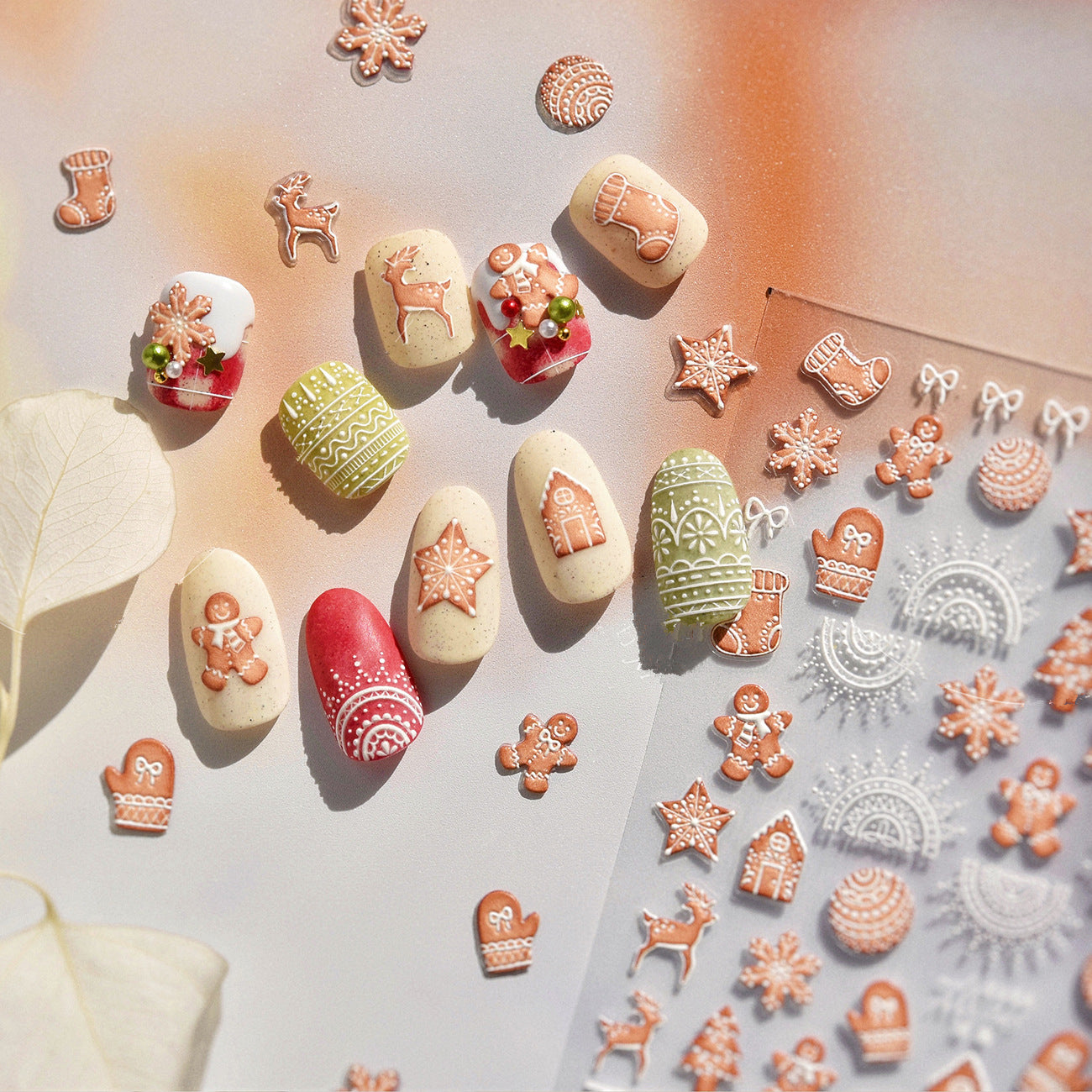 Gingerbread Man Nail Art Stickers Adhesive Embossed Xmas Tree Sticker Decals 