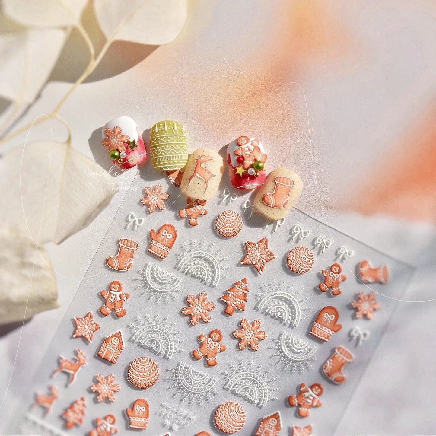 Gingerbread Man Nail Art Stickers Adhesive Embossed Xmas Tree Sticker Decals 