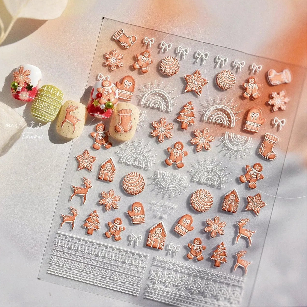 Gingerbread Man Nail Art Stickers Adhesive Embossed Xmas Tree Sticker Decals 
