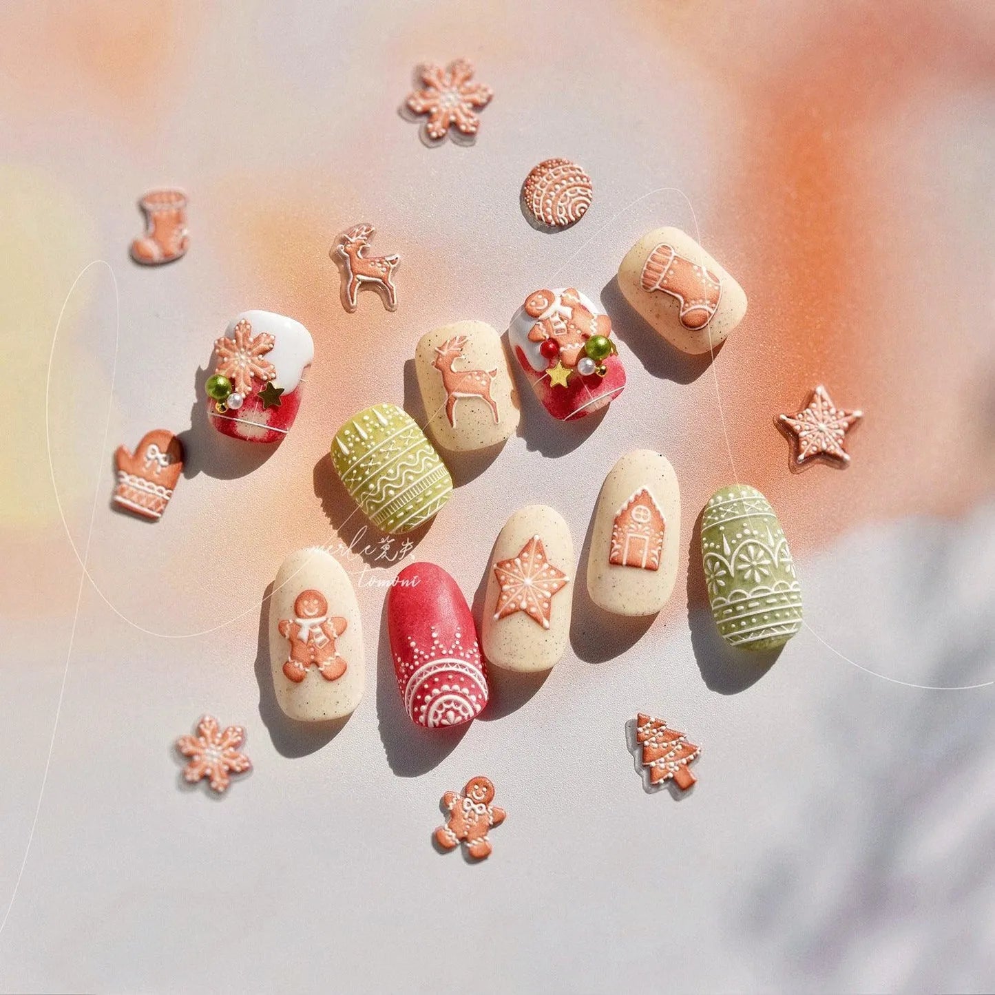 Gingerbread Man Nail Art Stickers Adhesive Embossed Xmas Tree Sticker Decals 