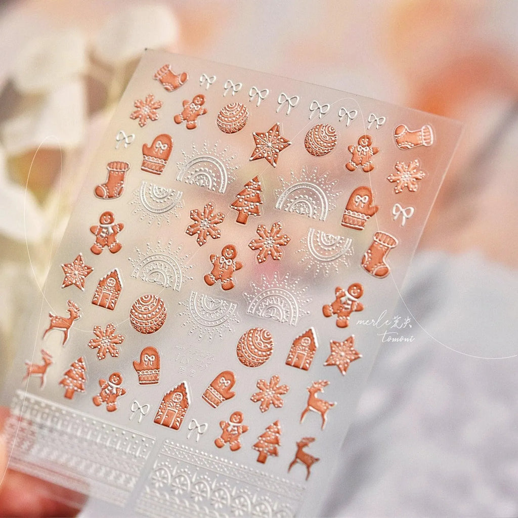 Gingerbread Man Nail Art Stickers Adhesive Embossed Xmas Tree Sticker Decals 