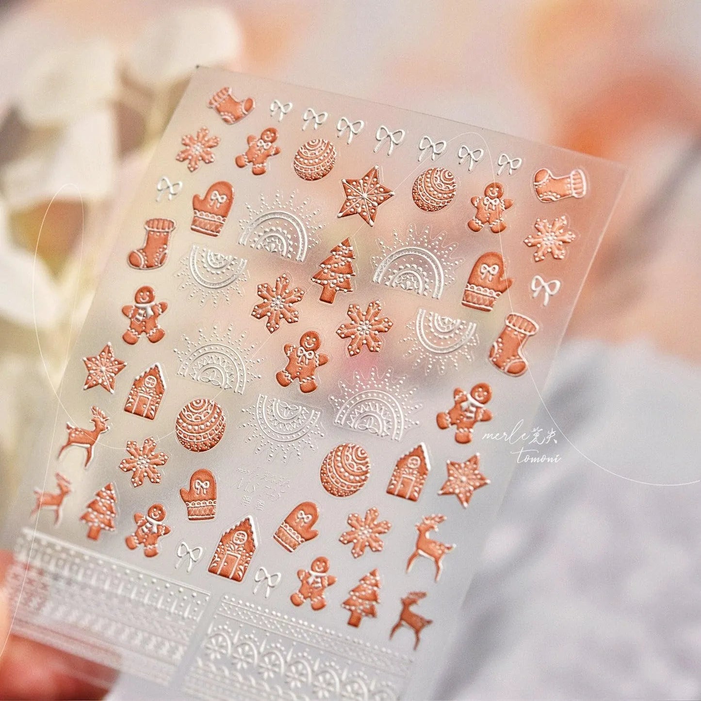 Gingerbread Man Nail Art Stickers Adhesive Embossed Xmas Tree Sticker Decals 