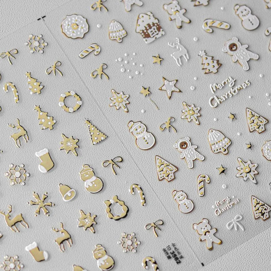 Gingerbread Nail Art Stickers Adhesive Embossed Christmas Snowman Sticker Decals to3556