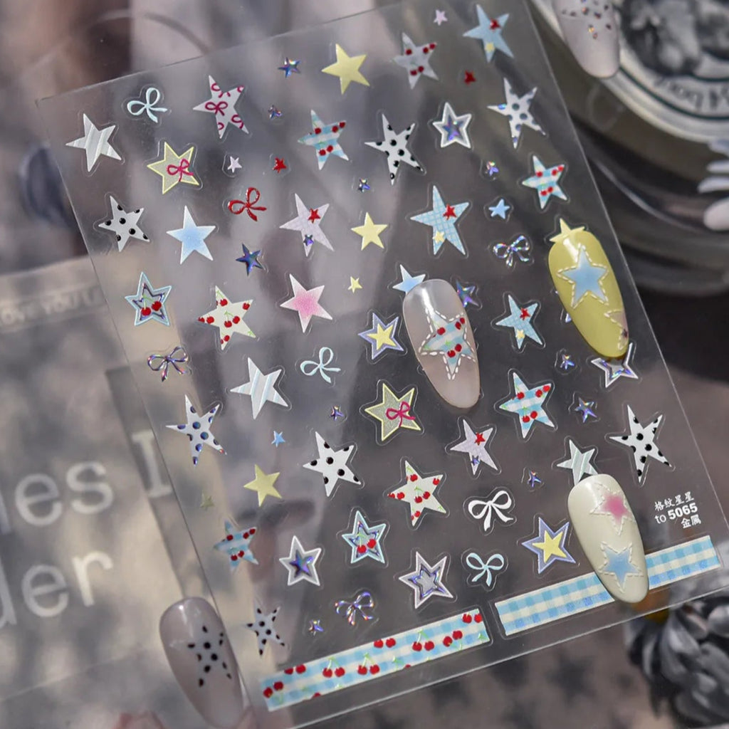 Gingham 5D Nail Stickers | Pop Star & Cherry Nail Art 5065
