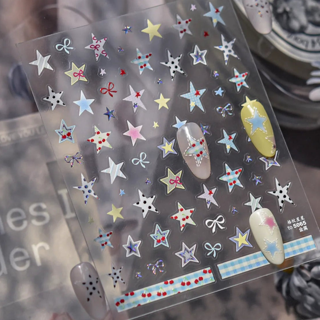 Gingham 5D Nail Stickers | Pop Star & Cherry Nail Art 5065