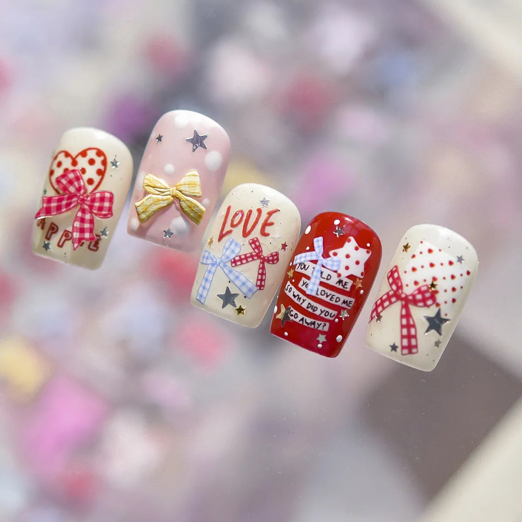 Gingham Plaid Bow Nail Stickers - Preppy Coquette Art Decals 5579