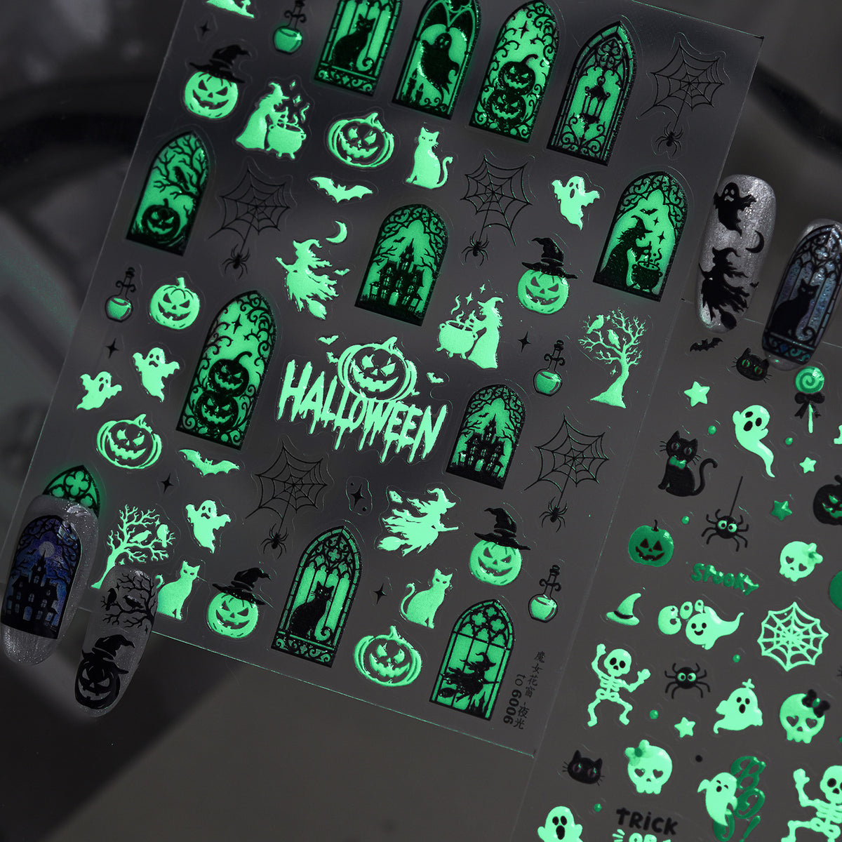 Glow in the Dark Halloween Nail Stickers - Spooky Skeleton Hand Decals