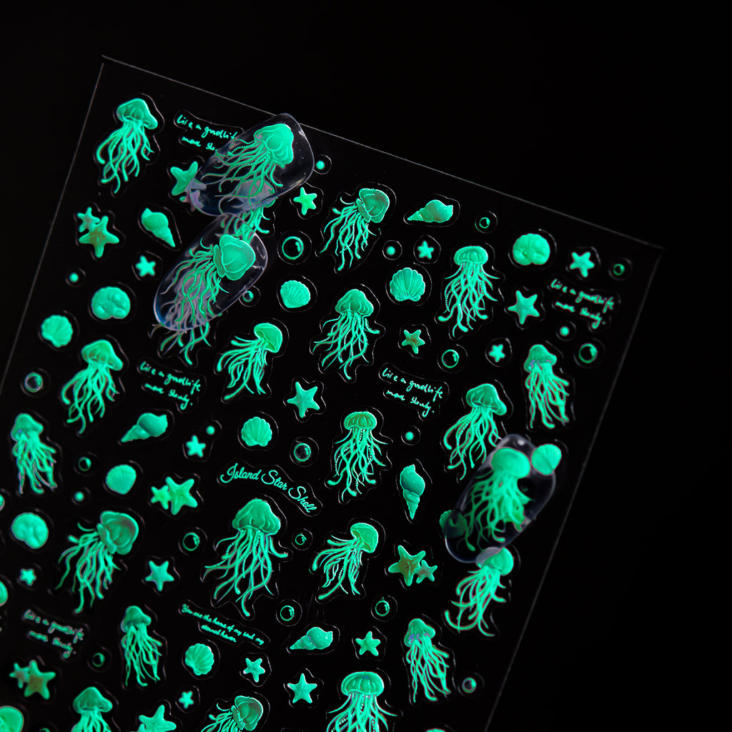 Glow in the Dark Jellyfish Nail Stickers - Luminous Ocean Decals