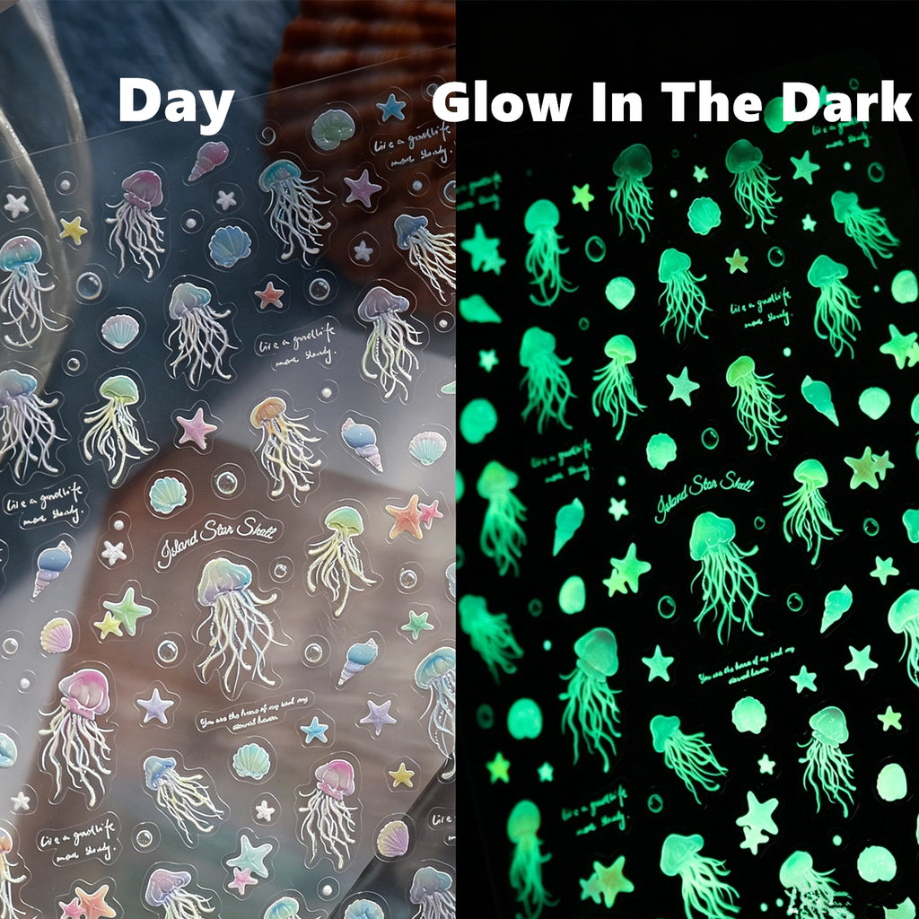 Glow in the Dark Jellyfish Nail Stickers - Luminous Ocean Decals