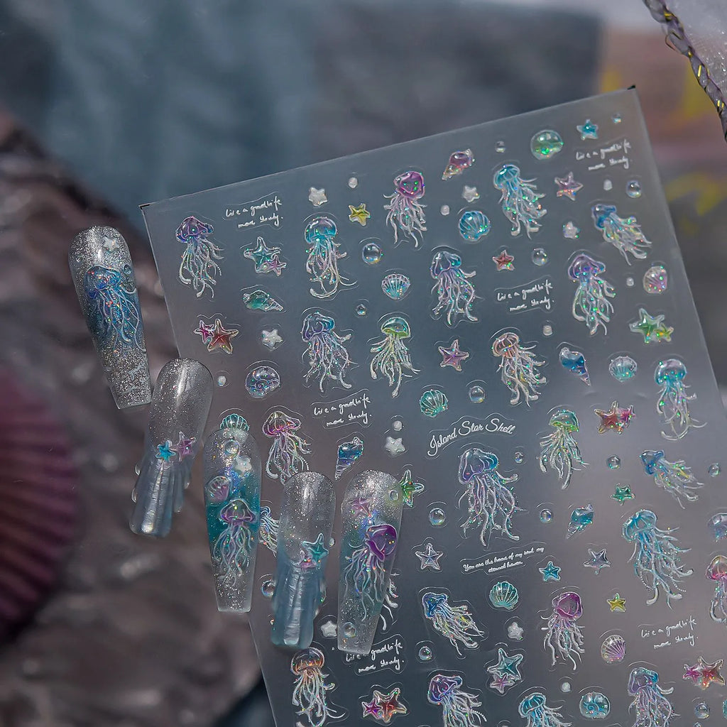 Glow in the Dark Jellyfish Nail Stickers - Luminous Ocean Decals