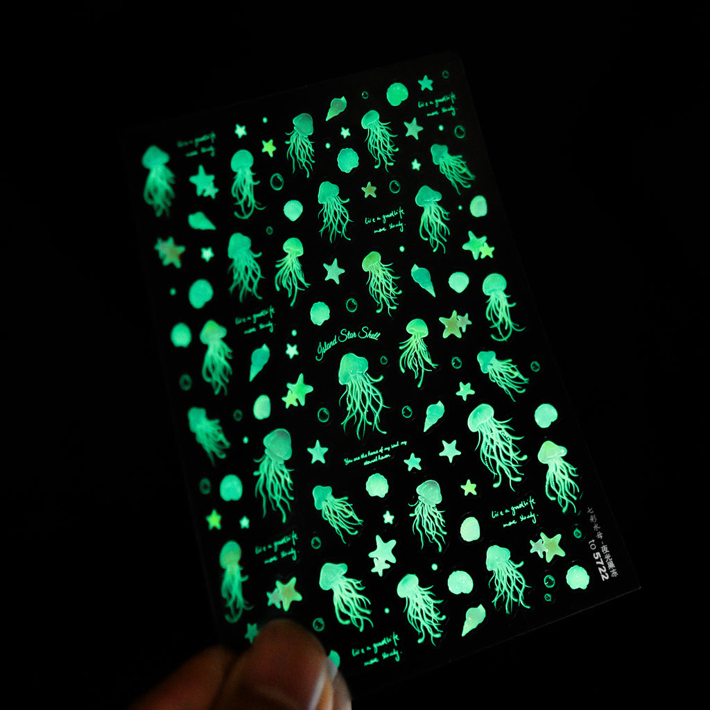 Glow in the Dark Jellyfish Nail Stickers - Luminous Ocean Decals