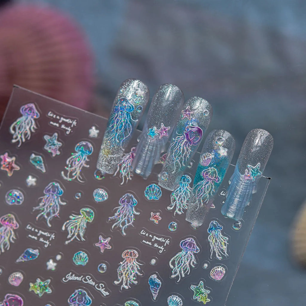 Glow in the Dark Jellyfish Nail Stickers - Luminous Ocean Decals