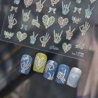 Glow in the Dark Skeleton Hand Nail Stickers - Gothic Heart Decals 5798