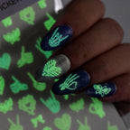 Glow in the Dark Skeleton Hand Nail Stickers - Gothic Heart Decals 5798
