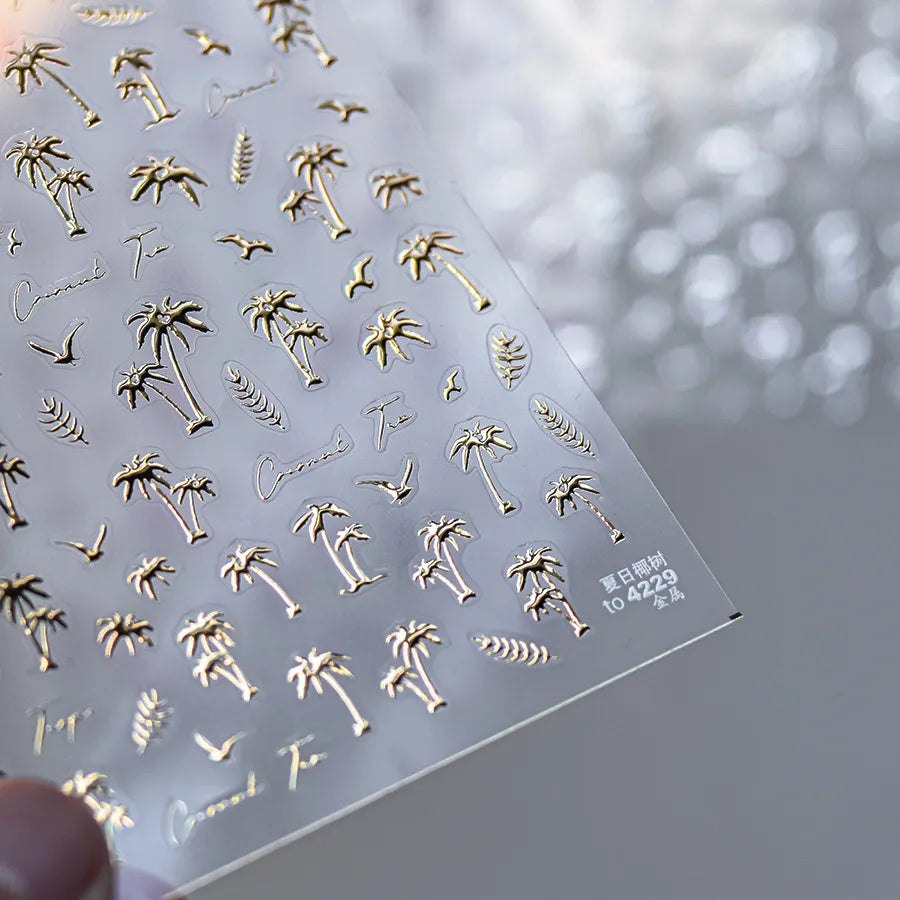 5D Palm Tree Nail Stickers – Black, White, Gold & Silver Tropical Nail Decals