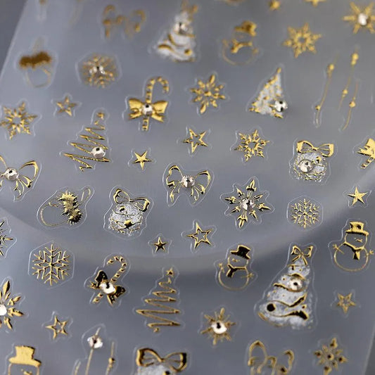 Gold Christmas Snowflake Nail Art Stickers Adhesive Sticker Decals 