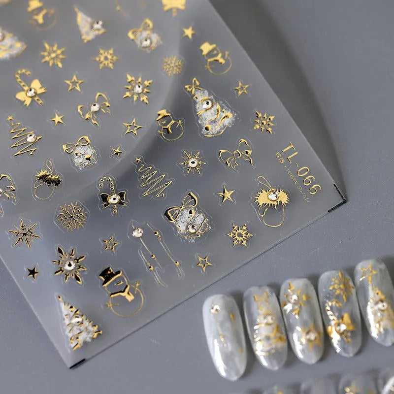 Gold Christmas Snowflake Nail Art Stickers Winter Adhesive Sticker Decals TL066