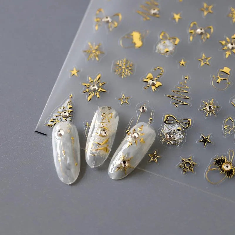 Gold Christmas Snowflake Nail Art Stickers Winter Adhesive Sticker Decals TL066