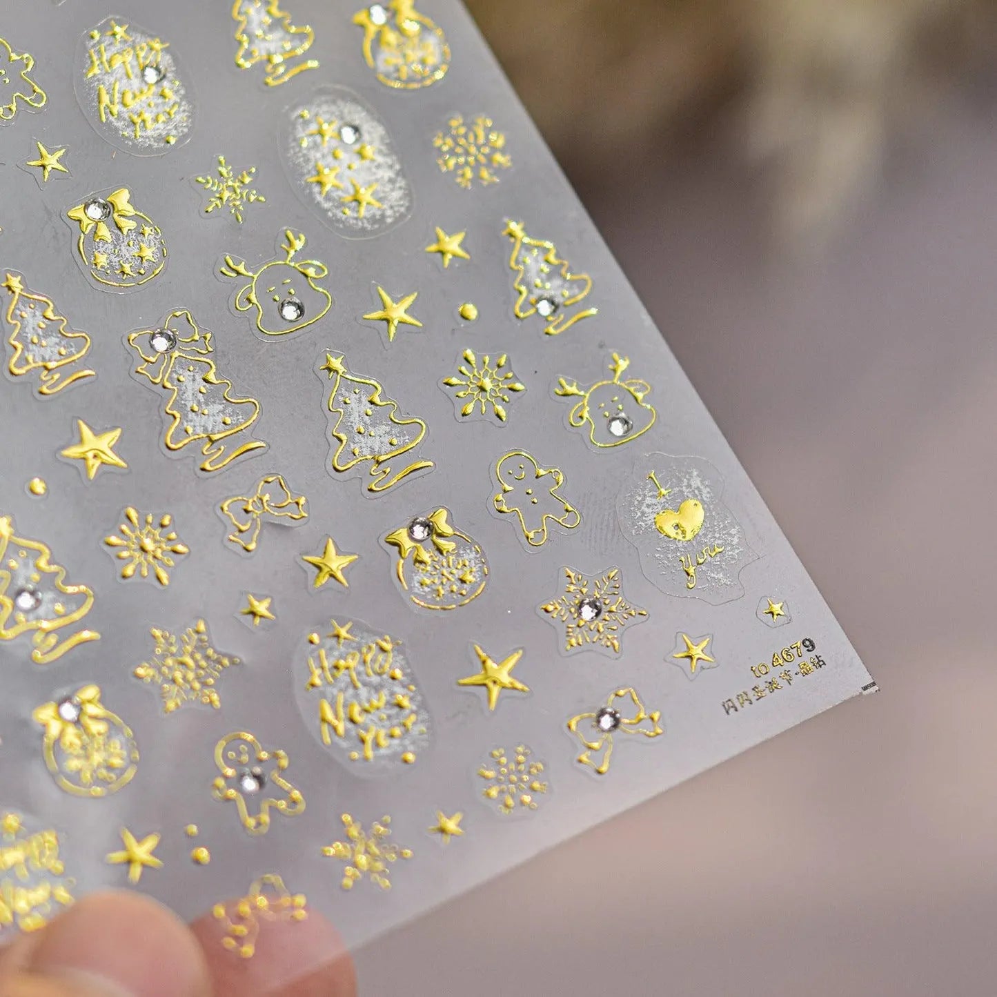 Gold Christmas Tree Nail Art Stickers Elk Adhesive Embossed Sticker Decals to4679