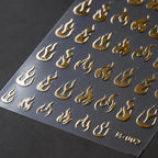 Gold Flame Nail Art Stickers Adhesive Slider Metal Colors Sticker Decals Gold Silver Fire M002