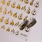 Gold Flame Nail Art Stickers Adhesive Slider Metal Colors Sticker Decals Gold Silver Fire M002