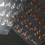 Gold Flame Nail Art Stickers Adhesive Slider Metal Colors Sticker Decals Gold Silver Fire M002