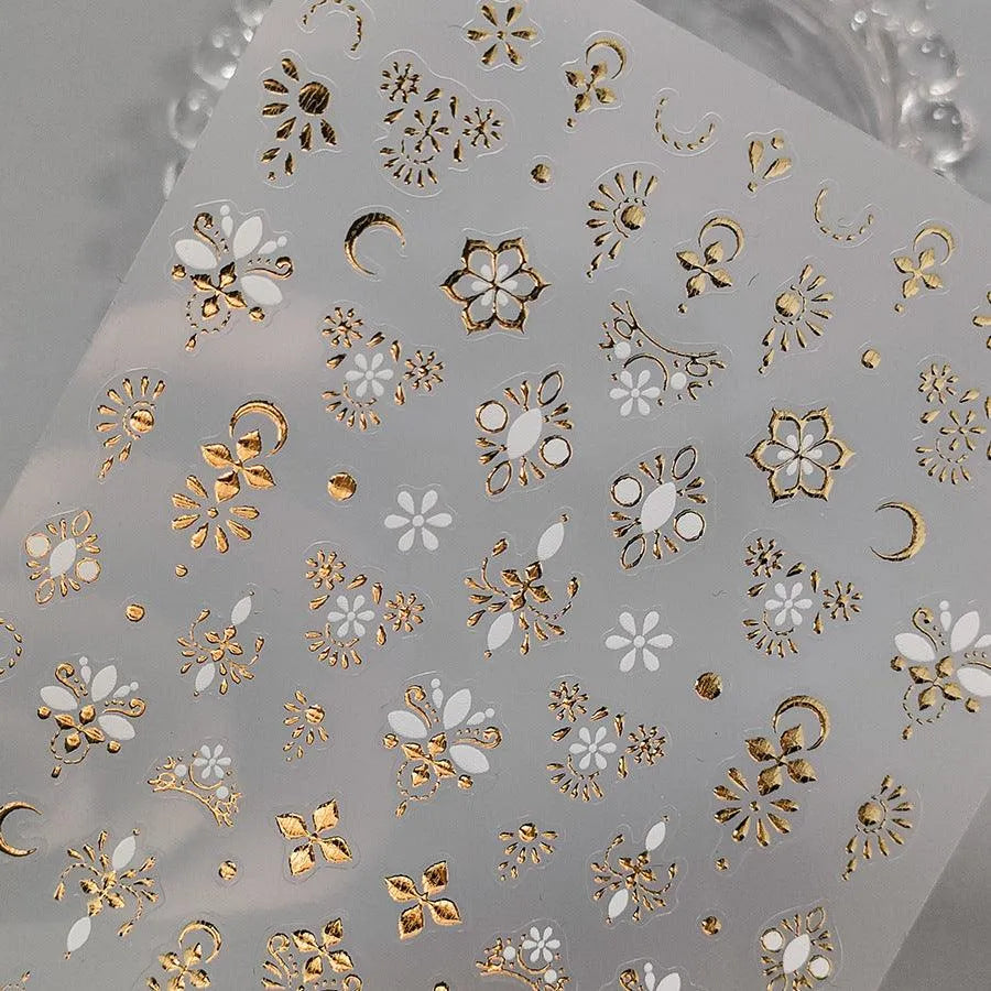Gold Floral Nail Art Stickers 3D Adhesive Slider Metal Flower Sticker Decals M255