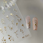 Gold Floral Nail Art Stickers 3D Adhesive Slider Rose Flower Sticker Decals M332