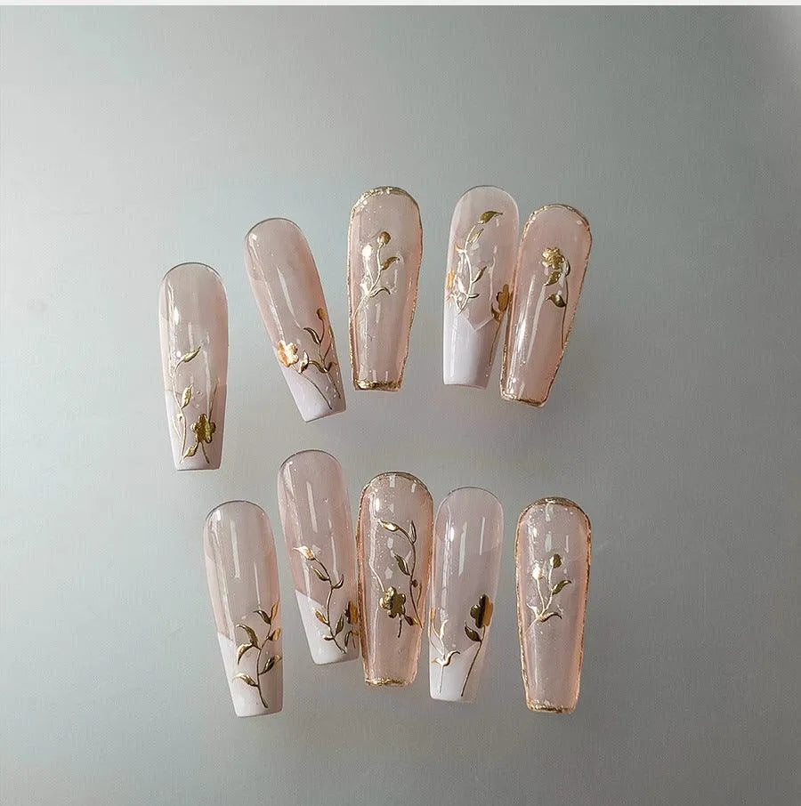Gold Floral Nail Art Stickers 3D Adhesive Slider Rose Flower Sticker Decals M332
