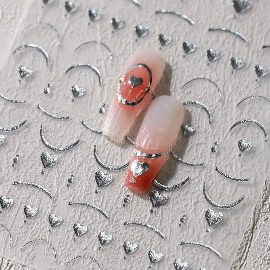 Gold French Line Nail Art Stickers Adhesive Slider Gold Silver Heart Sticker Decals 