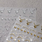 Gold French Line Nail Art Stickers Adhesive Slider Gold Silver Heart Sticker Decals 