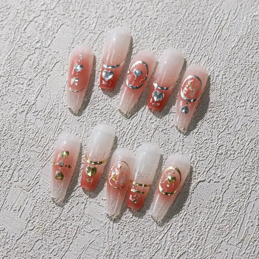 Gold French Line Nail Art Stickers Adhesive Slider Gold Silver Heart Sticker Decals 