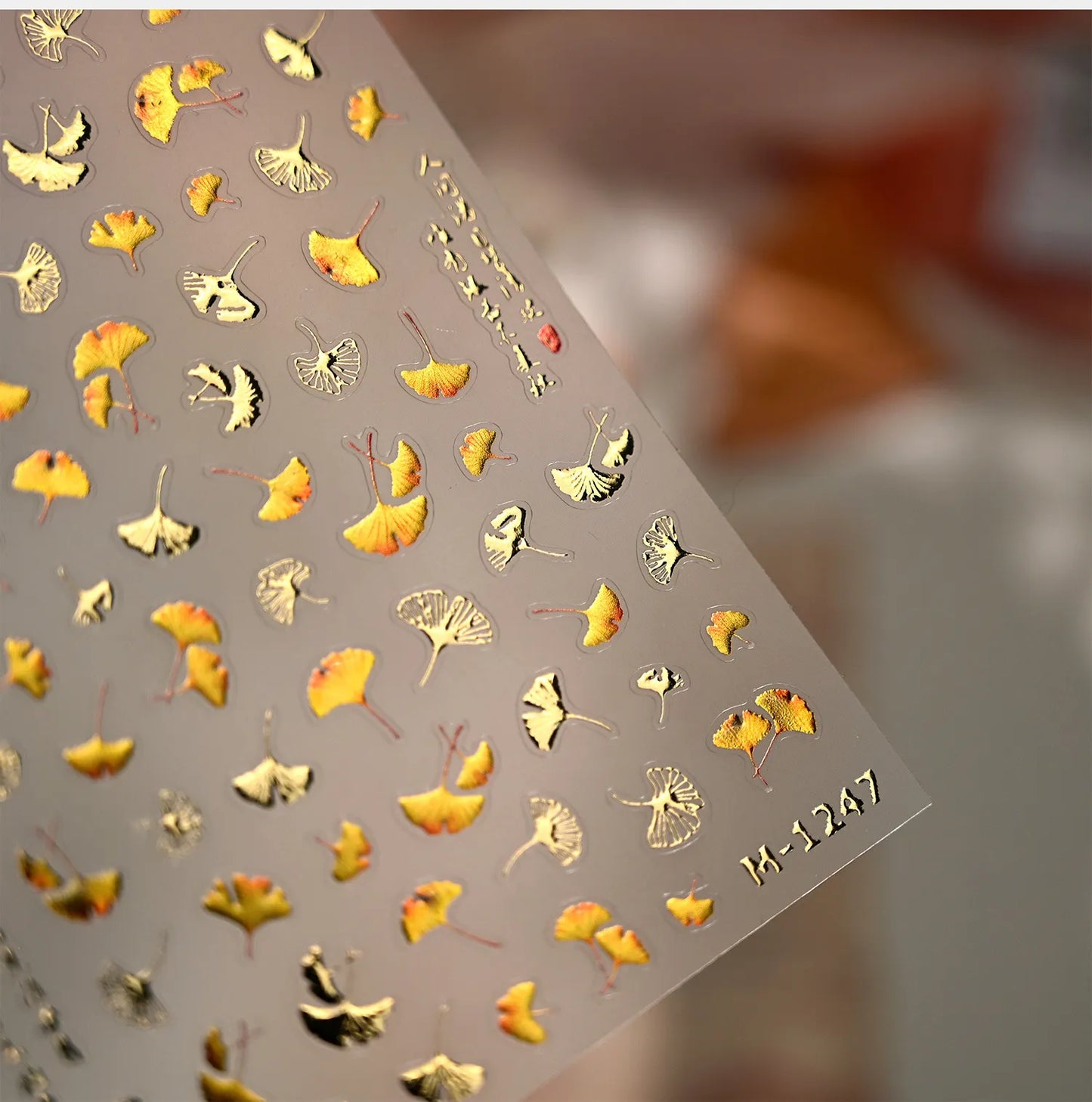 Gold Ginkgo Leaf Nail Stickers - Autumn Fall Leaf Nail Art Decals M1247