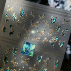 Gold Green Butterfly Wings Nail Art Stickers Adhesive Embossed Sticker Decals 