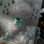 Gold Green Butterfly Wings Nail Art Stickers Adhesive Embossed Sticker Decals 