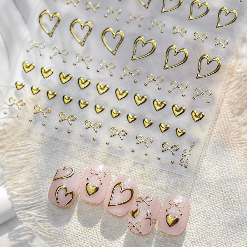Gold Heart & Bow Nail Stickers For Valentine's Day 5436