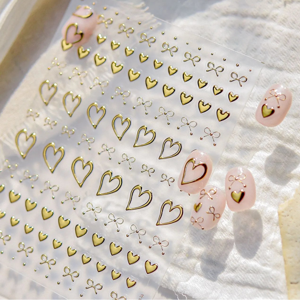 Gold Heart & Bow Nail Stickers For Valentine's Day 5436