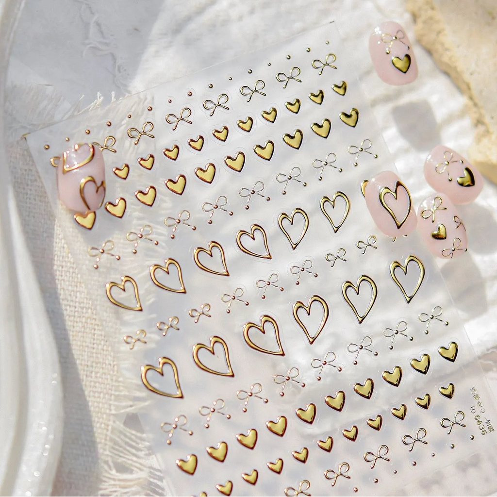 Gold Heart & Bow Nail Stickers For Valentine's Day 5436