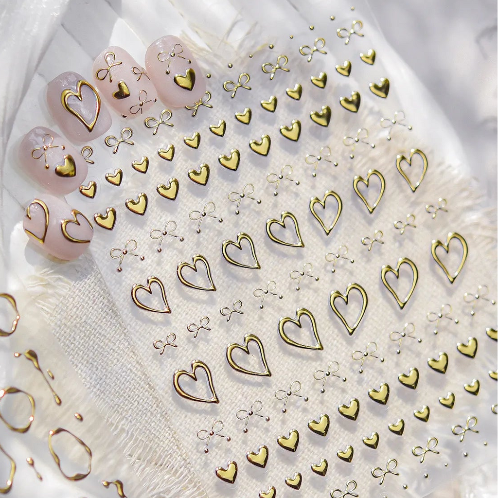 Gold Heart & Bow Nail Stickers For Valentine's Day 5436