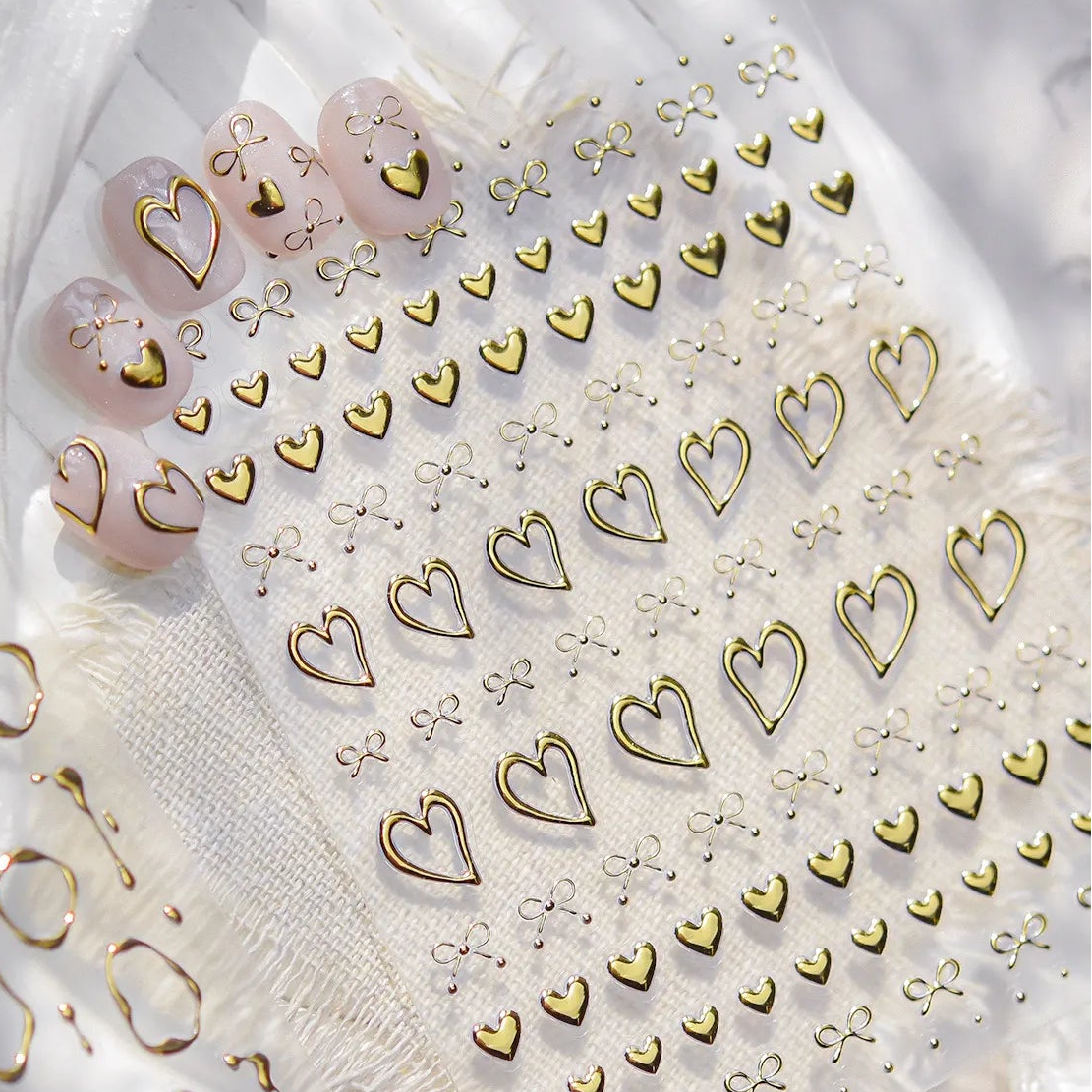 Gold Heart & Bow Nail Stickers For Valentine's Day 5436